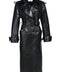 Genuine black trench leather long coat for woman ideal for fall and winter weather. 
