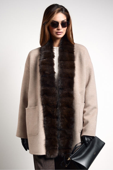 Cashmere-Blend Coat with Mink