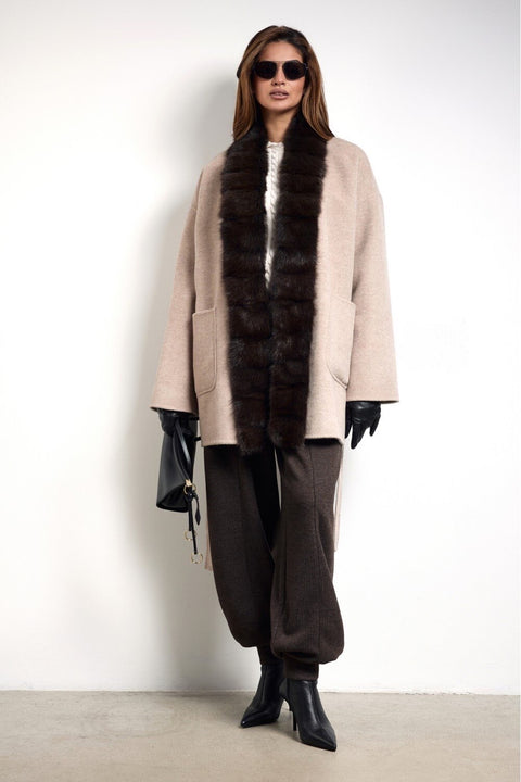 Cashmere-Blend Coat with Mink