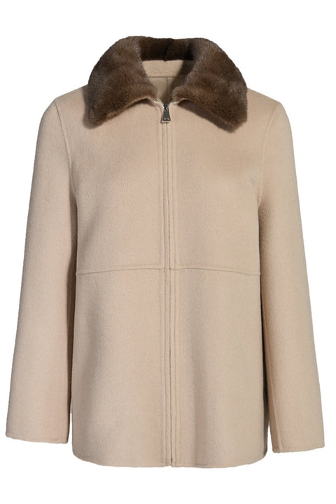 Short Cashmere Coat with Mink