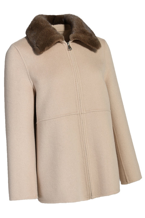 Short Cashmere Coat with Mink