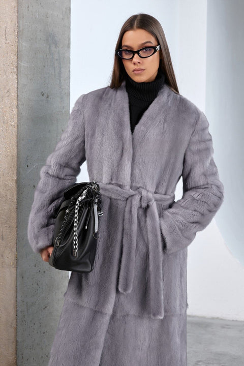 Long Grey Mink Fur Coat