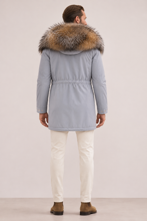 Grøn parka med pelsfor til mænd