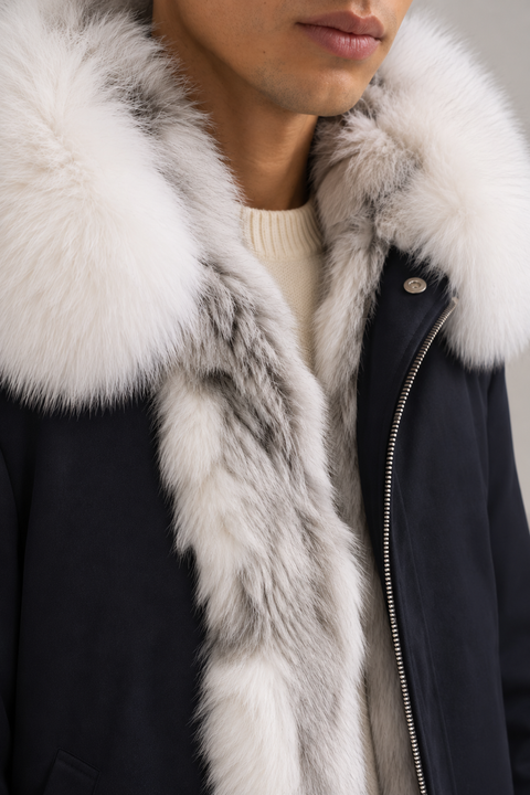 Parka corto da uomo foderato in pelliccia