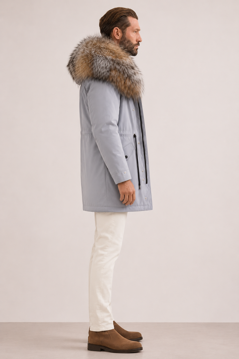 Grøn parka med pelsfor til mænd