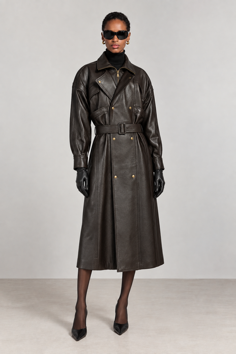 Long Genuine Leather Trench
