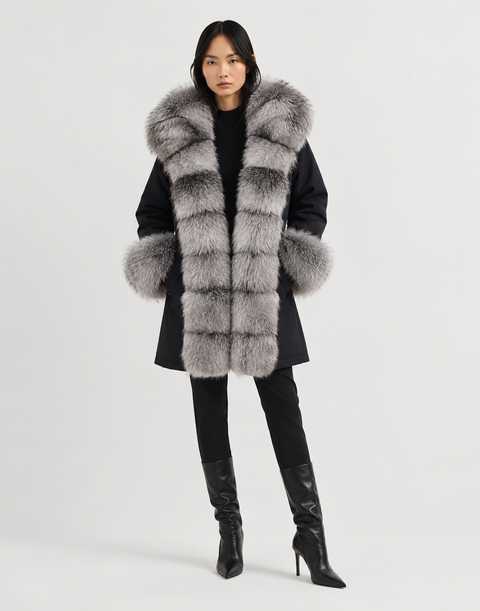 Parka foderato in pelliccia di volpe