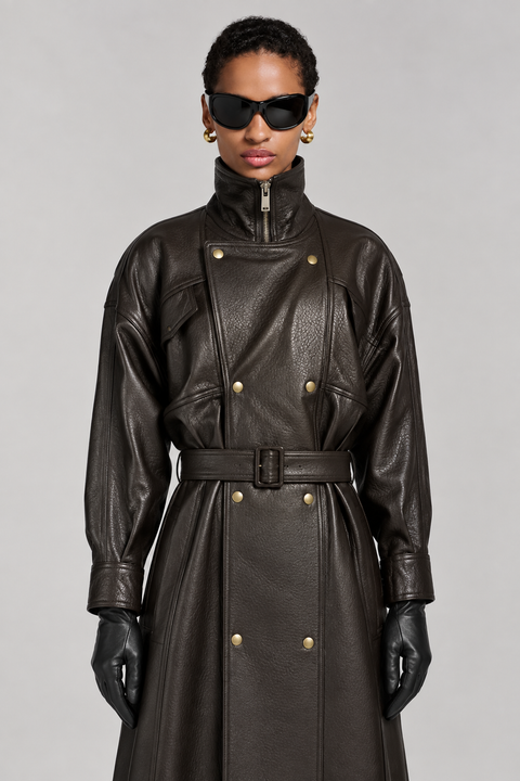 Langer Trenchcoat aus echtem Leder