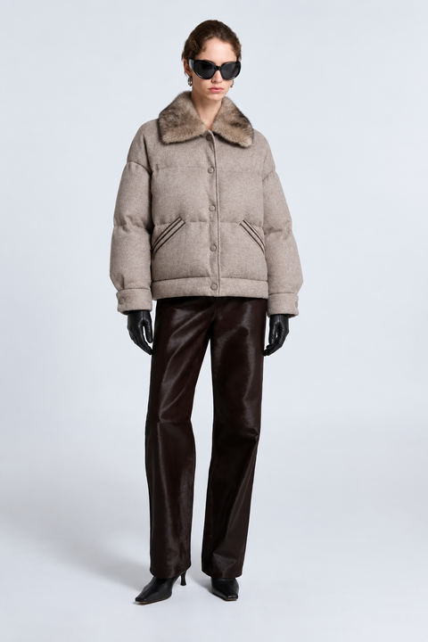 Wool Down Jacket with Mink