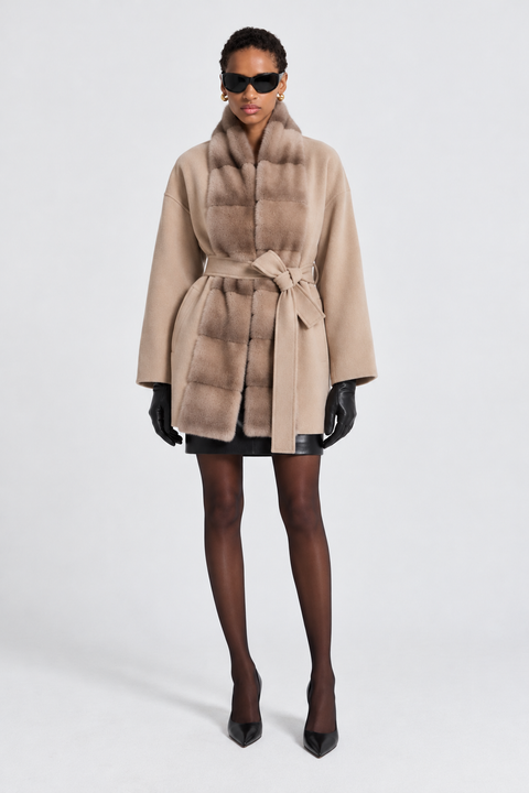 Cappotto in cashmere con visone