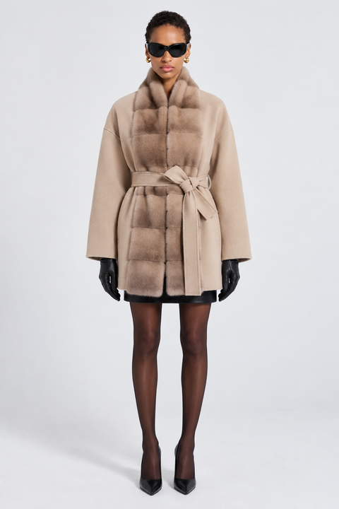 Cappotto in cashmere con visone