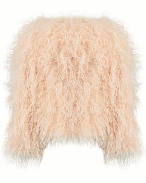  Beige feather coat for woman ideal for formal occasions.